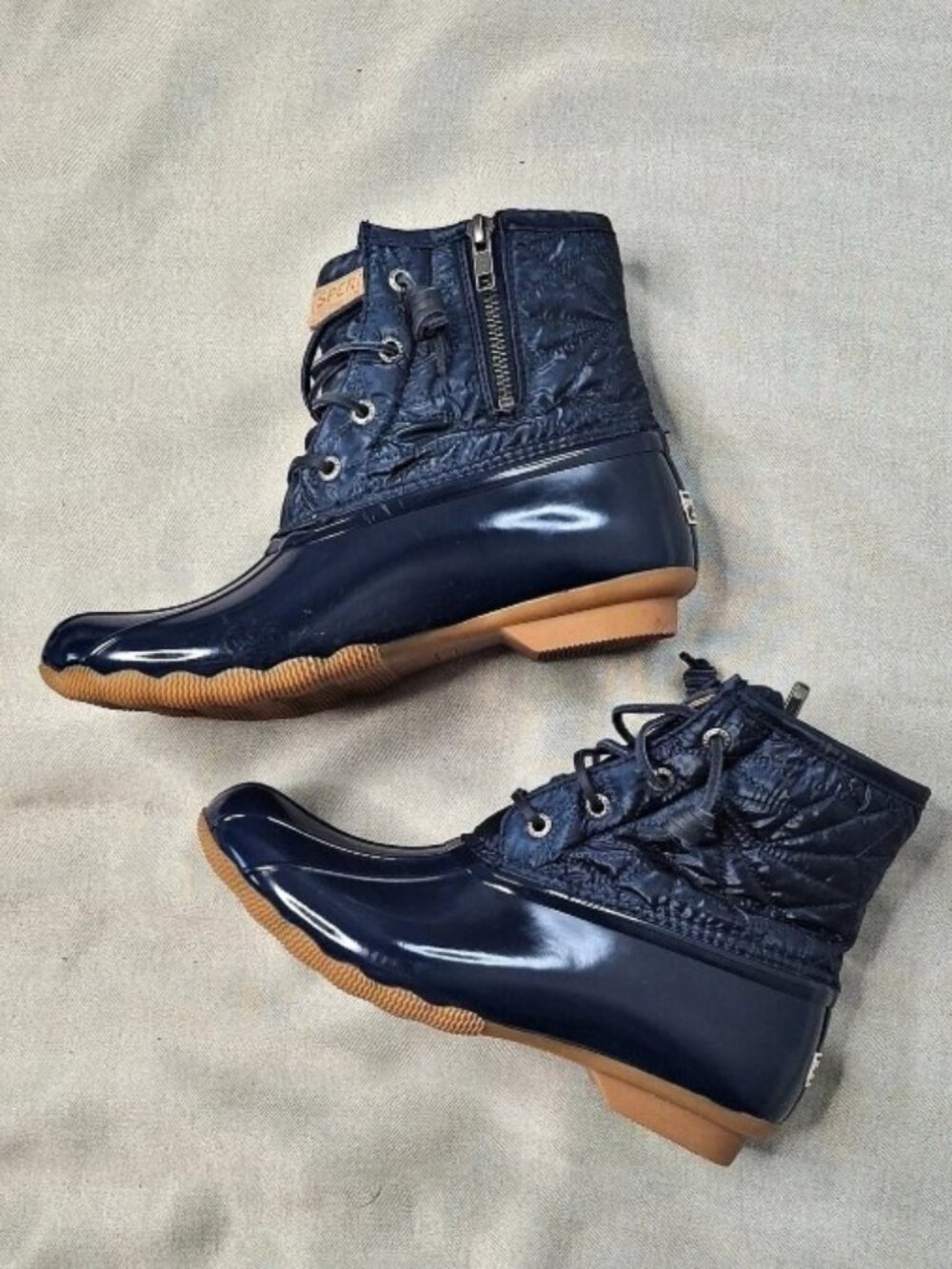 Sperry Saltwater Quilted Duck Boots Navy Blue Waterproof Winter Women's 8